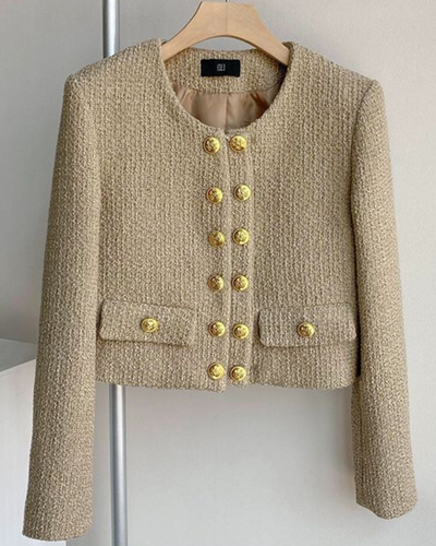 khaki tweed gold button jacket