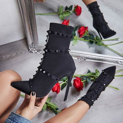 black studded ankle boots