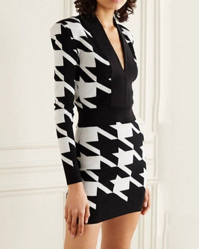 Houndstooth Bandage Dress