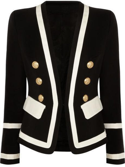 black and white gold button blazer